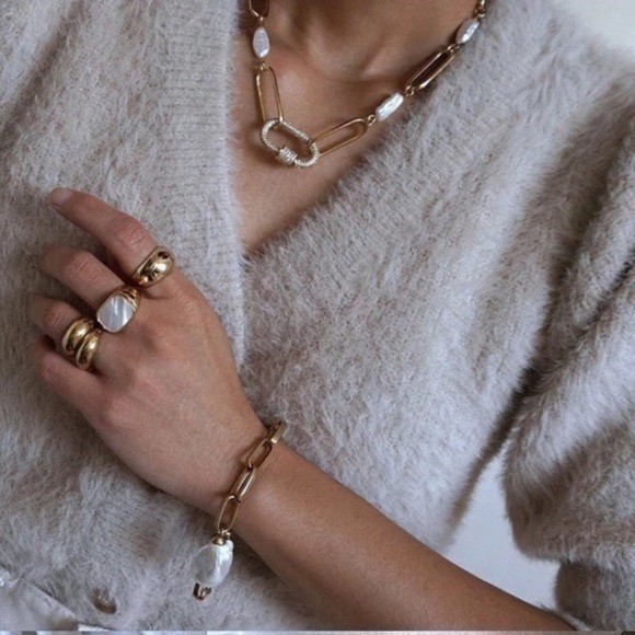 18K gold (plated) Shell pearl signet ring​ - Picture 5 of 6